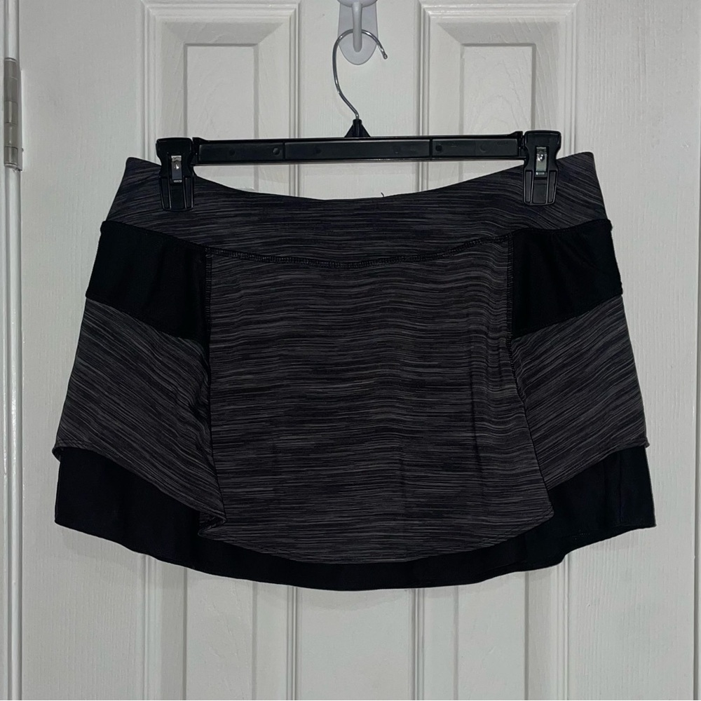 Athleta Bustle Skort Skirt Space Dye Grey Black Tennis Pickleball Golf Six Large
